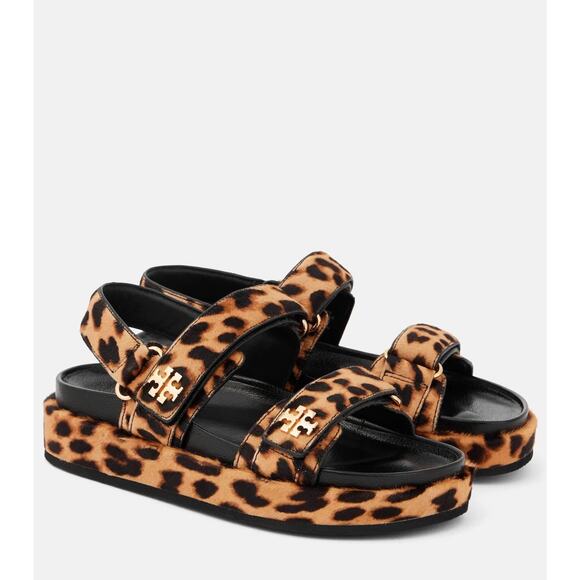 NEW Tory Burch Kira leopard sandals Calf hair Brown 9 - Picture 1 of 3